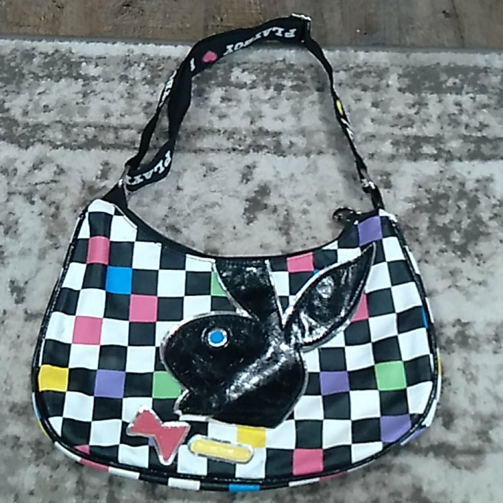 Checkered print adjustable playboy purse